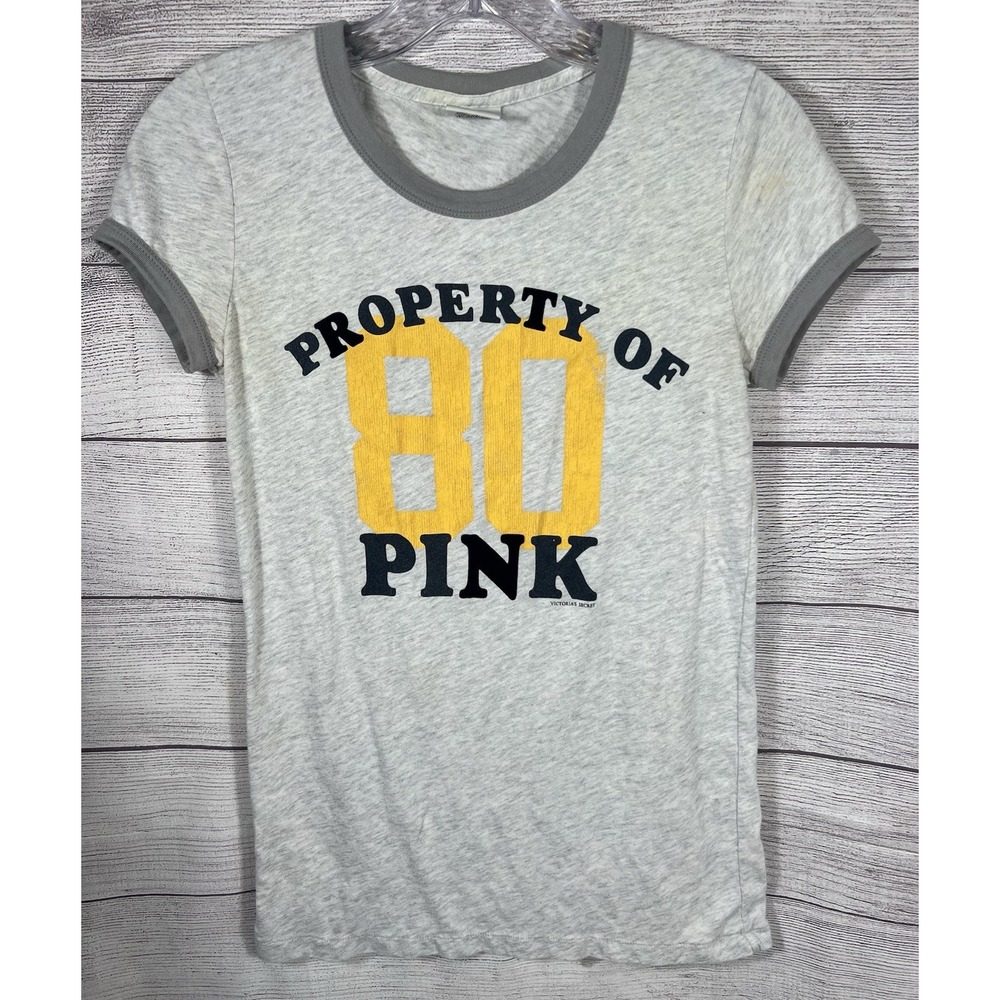 PINK Victoria's Secret Varsity Graphic Ringer Tee Size Medium